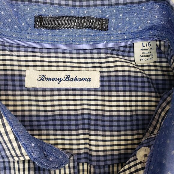 Tommy Bahama Geometric‎ Dress Shirt Mens Large Blue Check Retro Funky Resortwear - Picture 3 of 5